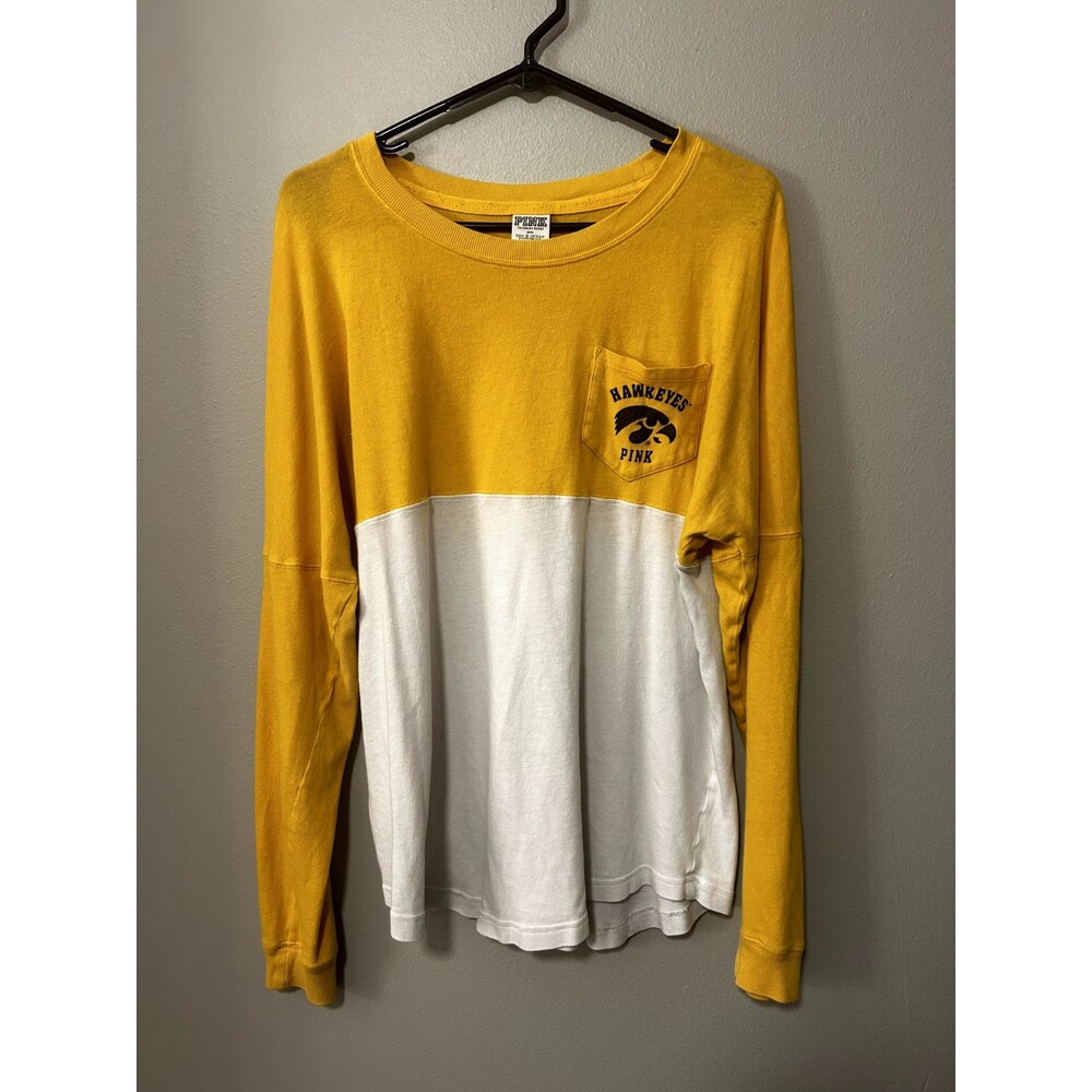 Pink Victoria's Secret 5th & Ocean Womens Long Sleeve Small Shirt Yellow & White
